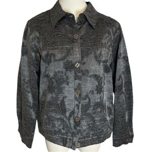 COLDWATER‎ CREEK Gray Paisley Beaded Sparkle Jacket Blazer Holiday Party Size M